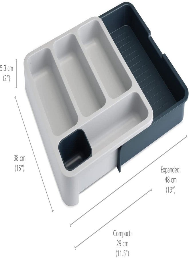 Styxon Expandable Cutlery Tray - Foldable Drawer Holder to Store Organize Spoons Toiletries For Home Kitchen | 38 X 5.5 X 29 cm | Gray & White | Plastic - Image 4